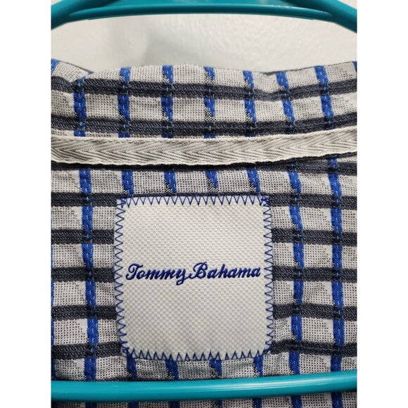 Tommy Bahama Mens Plaid Silk Blend Shirt XXL Blue Gray Button Up Short Sleeve - Picture 3 of 8